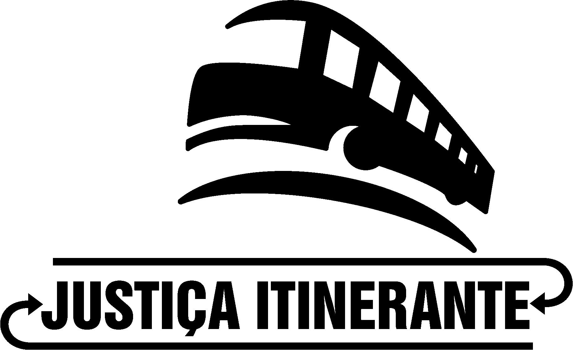 Marca da justiça itinerante. Imagem de um ônibus em movimento