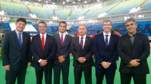 Juiz Leonardo Grandmasson F. Chaves; desembargador Mauro Martins; juiz Antonio Aurelio Abi Ramia Duarte; juiz Marcel Laguna Duque Estrada; o diretor Paulo Fischer e o gerente Fabio Fleischhauer.