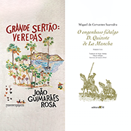 Capas dos livros o Grande Sertão Veredas e O engenhoso fidalgo Dom Quixote de La Mancha. Capas dos livros o Grande Sertão Veredas e O engenhoso fidalgo Dom Quixote de La Mancha.